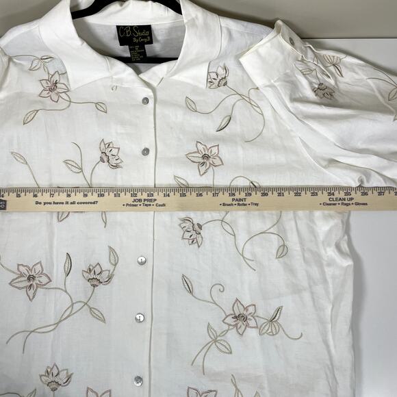 Vintage C B STUDIO Womens XL 100% Linen Floral Embroidered Long Sleeve Button Up - Picture 5 of 8
